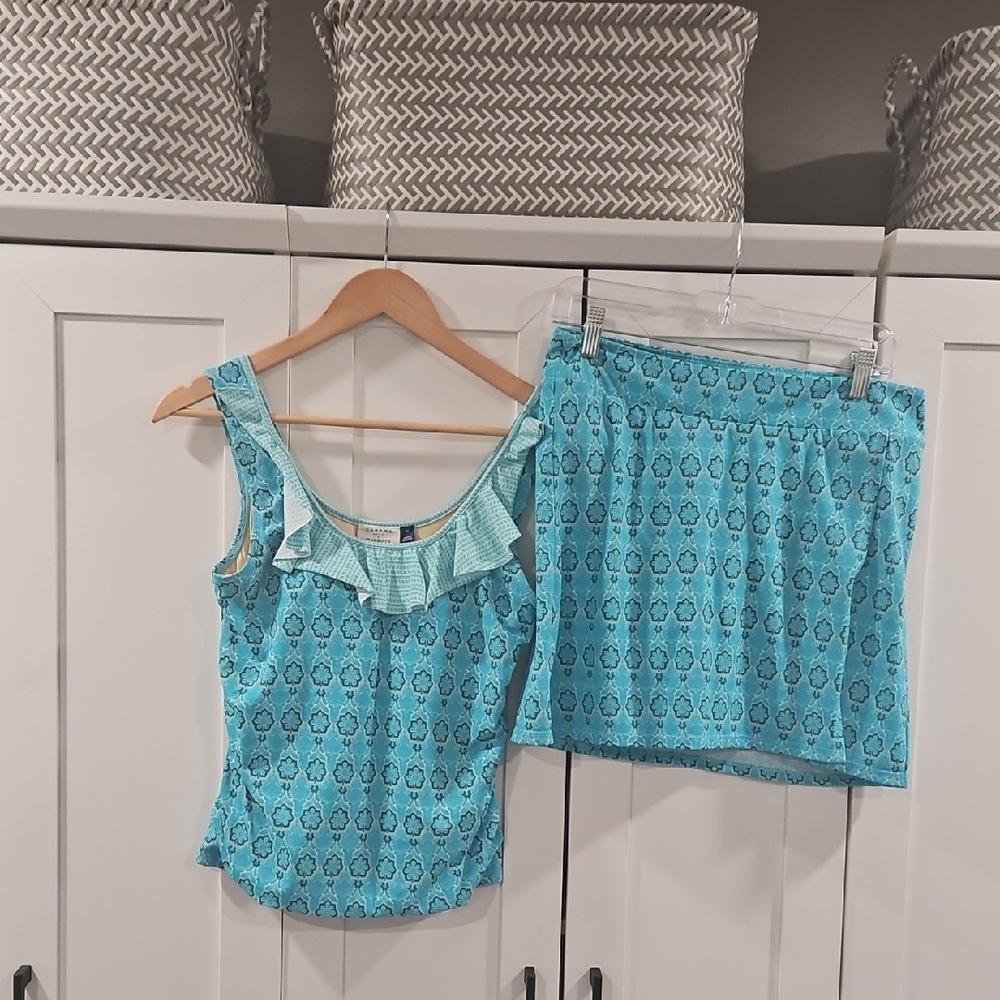 Talbots Cabana Life Aqua Patterned Tankini
